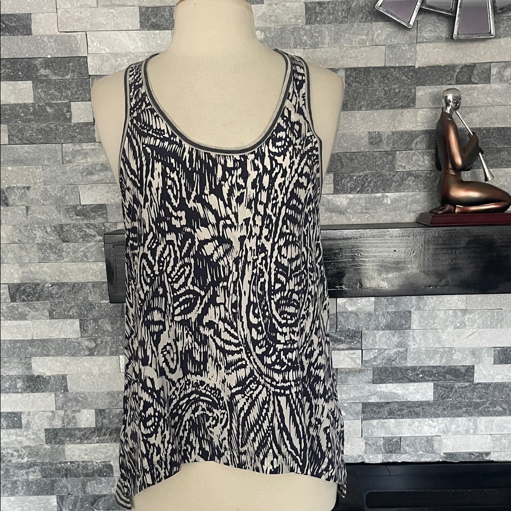 Banana Republic We Sasha Mix Tank Blue /Ivory Silk Front Cotton Back Women M